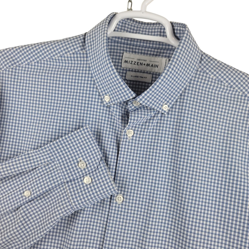 Mizzen+Main Button Down Mens XL Blue Check Leeward Trim Fit L-10004